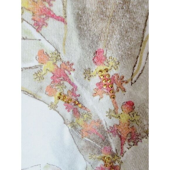 By Chico's 3 T-Shirt 3/4 Sleeve Neutral Fall Colors Beaded Cotton Blend Stretch - Picture 3 of 8